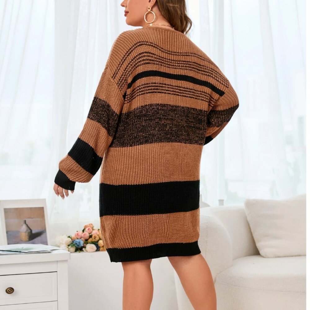 SHEIN LUNE Plus Striped Drop Shoulder Sweater Dress - Size 14 (XL) - Picture 2 of 3